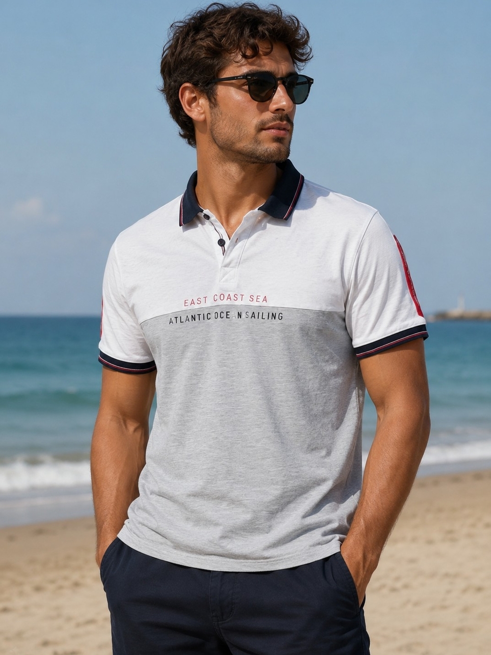 Colorblock Polo Shirt - White & Light Gray